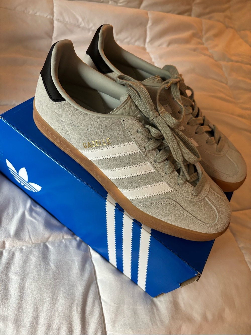 Adidas Gazelle Suede Sneakers in Winder Silver Light Gray with White Stripes